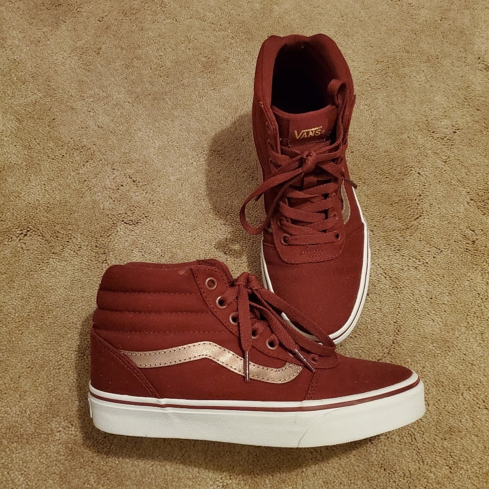 High Top Maroon with Rose Gold Design Vans